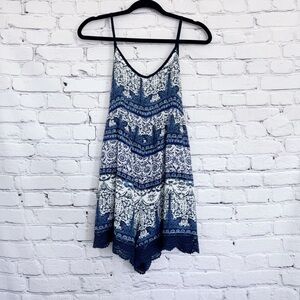 Band of Gypsies Romper Blue White Zipper Lace Size Small